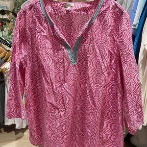 Talbots Pink and Green Patterned Blouse